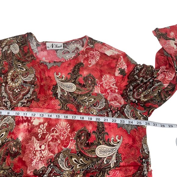 N Touch Women Vintage Red Paisley Print Long Sleeve Tunic Top 2X Asimetric Hem - Picture 5 of 13